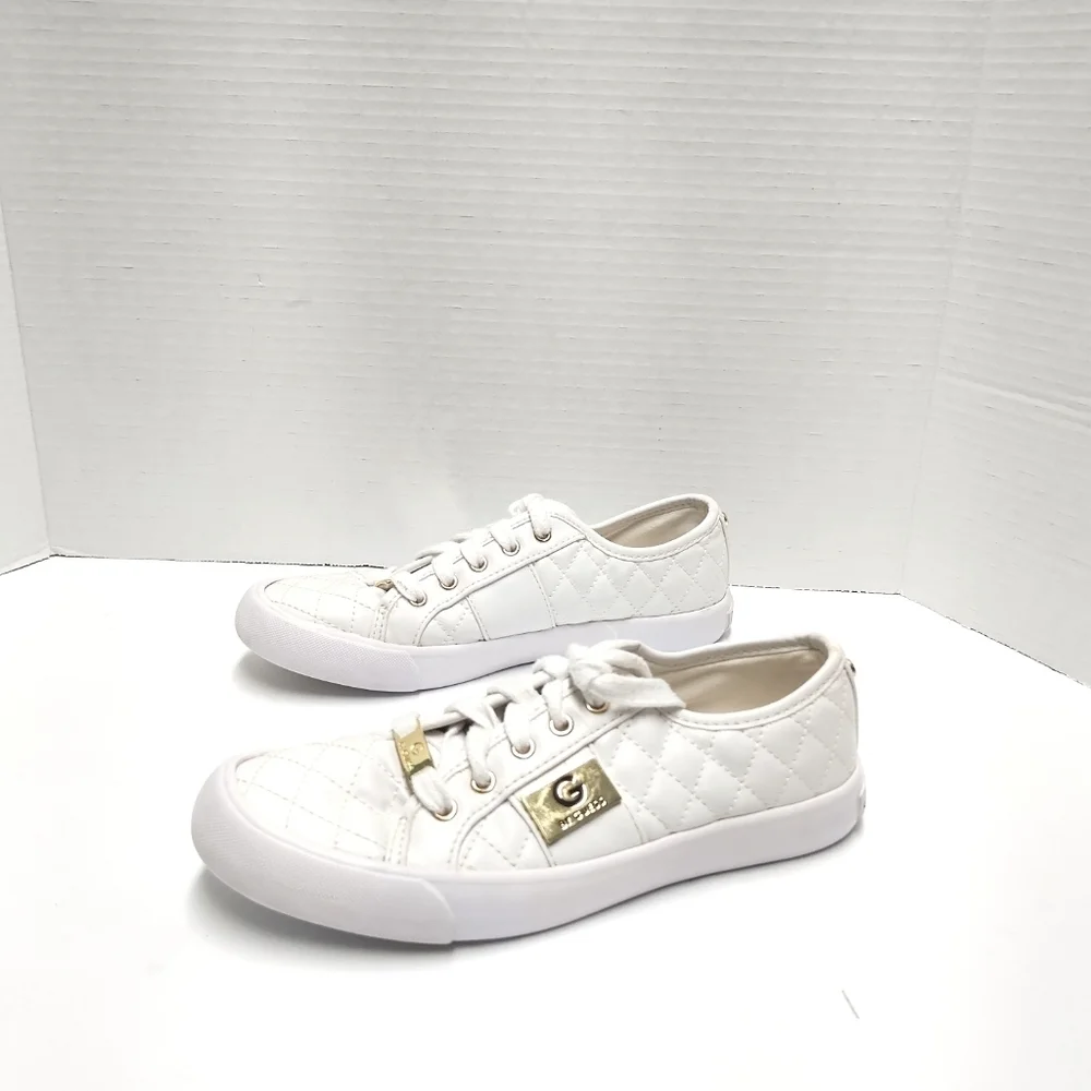 G by Guess Quilted White Sneakers with Gold Details